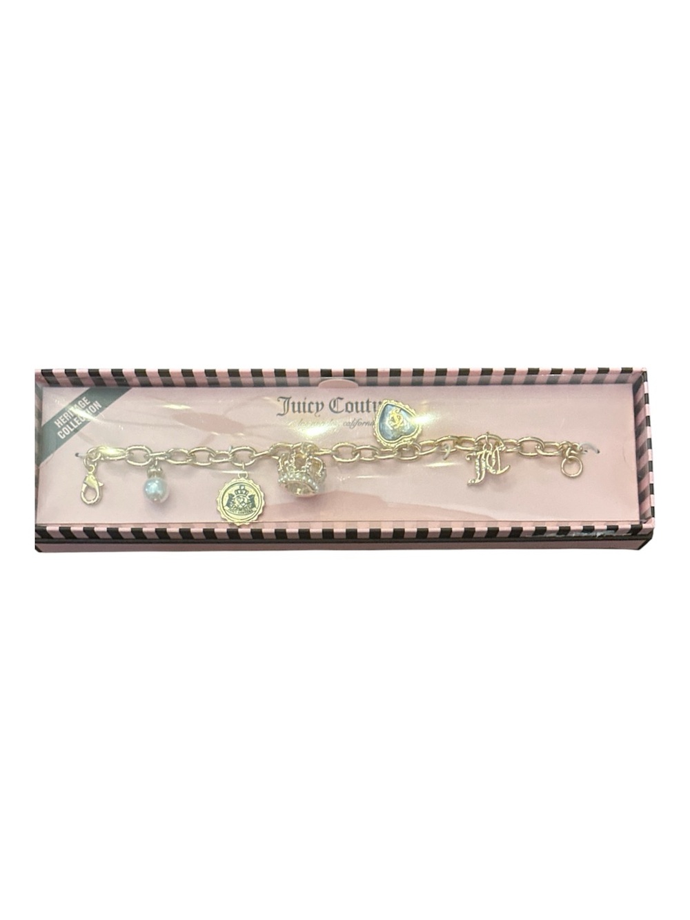 Juicy Couture Gold Charm Bracelet with Heart and Logo Charms